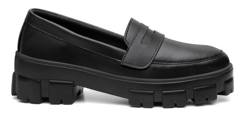 Mocassim Tratorado Feminino Sapato Oxford Salto Alto Preto