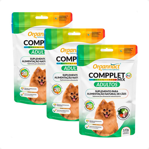 3 Compplet Mix Adultos Organnact Suplemento Para Cães - 120g