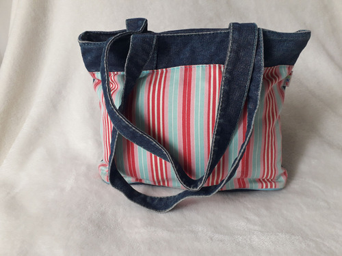 Bolso Cartera De Jean Combinada Rayas