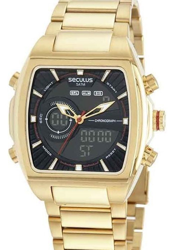 Relógio Masculino Seculus Anadigi 44mm 77154gpsvda2 Dourado