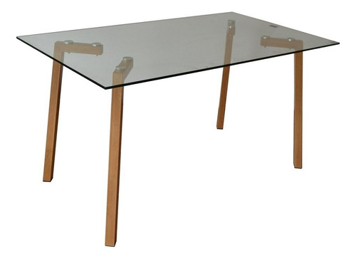 Mesa Mumbai Tapa Vidrio Base Cromada Símil Madera 140x80 Cm 