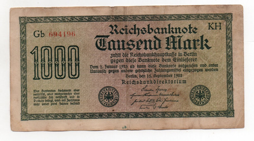 Alemania Weimar Billete 1000 Marcos Año 1922 P#76f