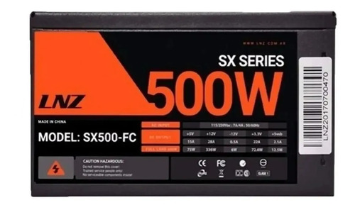 Imagen 2 de 2 de Fuente de alimentación para PC LNZ SX Series SX500-FC 500W negra 115V/230V