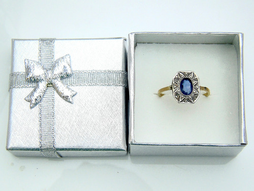 Anillo Oro Zafiro Brillantes Vistas En Platino 2,5g T23