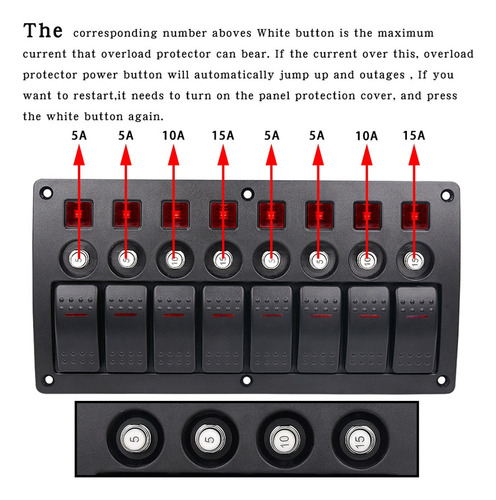 8 Panel De Interruptores Universal 12v 120w Indicador Con