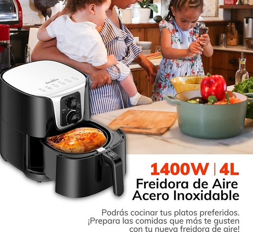 Freidora Aire Negra 1400w Pantalla Táctil Airfryer Decakila
