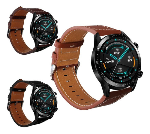 Combo Correa Piel Sewing + Mica + Case Para Huawei Watch Gt