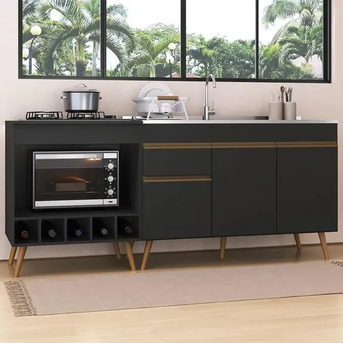 Kit Balcão Cozinha P/pia E Cooktop Veneza Multimóveis Mp2384 Preto