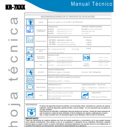 Acrilico Automotriiz K R 7000 Monocapa P U Color 4 Litros