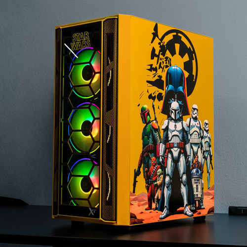 Gabinete Gamer Xtreme Pc Gaming Starwars Comic Edition Media Torre Atx 4 Fan Argb Cristal Templado Amarillo