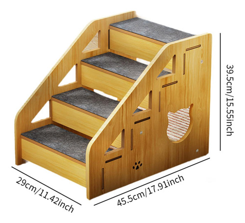 Escaleras De Madera Para Mascotas, 4 Escalones, Rampa Para