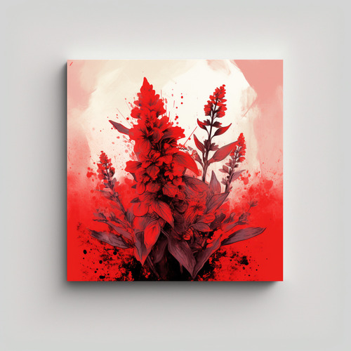 20x20cm Cuadro Decorativo - Hierbas Sabias En Colores Rojos