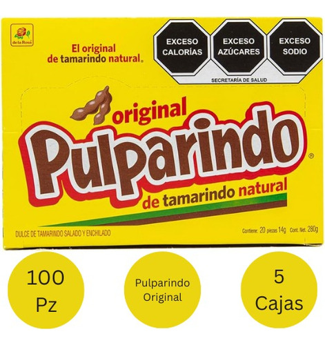 Pulparindo Original 100 Pz Tamarindo Natural 5 Cajas 