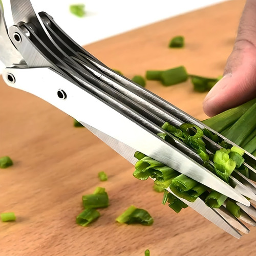 Tijeras Cocina Hierbas 5 Navajas Acero Inox Verdes