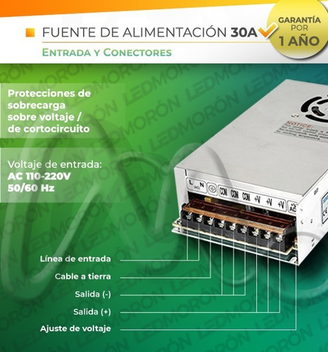 Imagen 3 de 7 de Fuente Switching Metal 12v 29a Apta Para Tiras De Leds