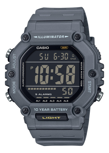 Reloj Casio Ae-1600h Bateria 10 Años 5 Alarmas Sumergible Malla Gris