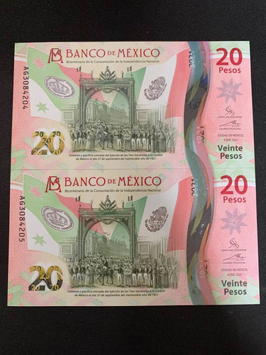 Combo Serie De 2 Billetes Conmemorativos 20 Pesos Mxn Ag