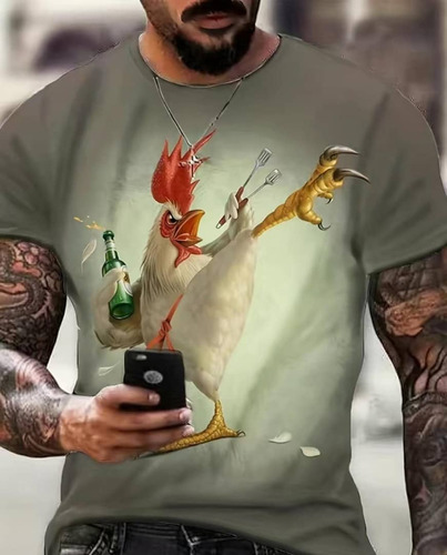 Franela Para Caballero, Con Diseño De Gallo Parrillero.