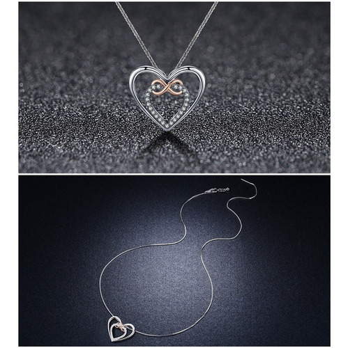 Collar Plata 925 Amor Infinito Corazón Con Circones