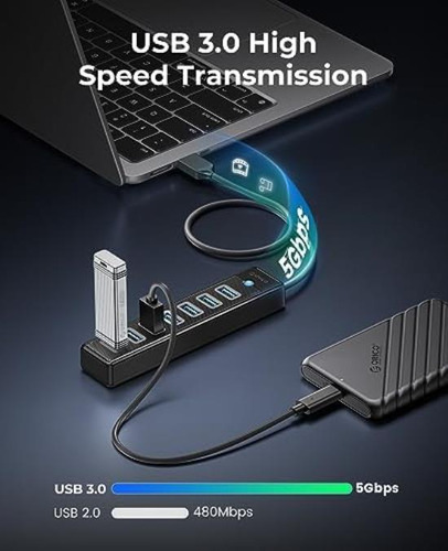 Hub Usb 3.0 De 7 Puertos Con Cable De 5,9 Pulgadas, Divisor