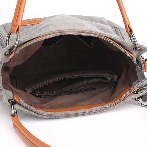 Bolso Bandolera De Mujer De Lona De Algodón Y Piel Sintética Color Gris