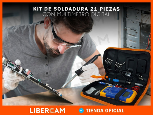 Imagen 9 de 10 de Kit Set Soldador Tester Cautin Multimetro Estaño 21 Piezas