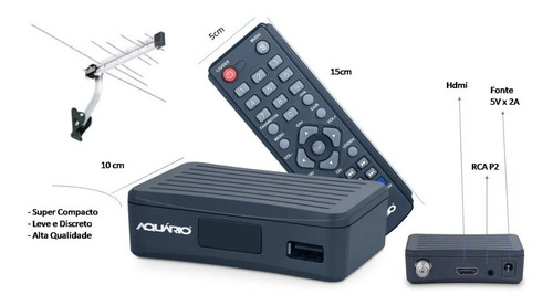 Imagem 2 de 7 de Kit Tv Conversor Digital + Antena Externa + 15 Metros Cabo