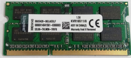 Memoria 8gb Kingston Kvr16s11/8 Pc3 Hp Acer Dell Cb0001