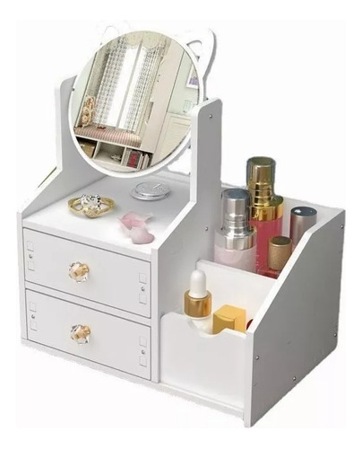 Organizador Maquillaje Cosmetiquero Doble Cajon + Espejo X L