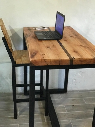 Imagen 7 de 8 de Mesa Barra Desayunador Industrial En Hierro Y Madera Única