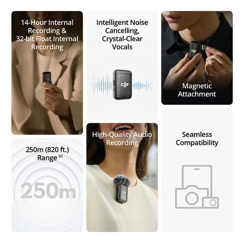 Microfone Dji Mic 2 Sem Fio (1 Tx + 1 Rx) Câmera, Smartphone