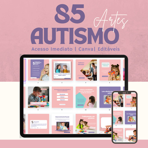 Pacote Plr 85 Artes Sobre Autismo Para Redes Sociais