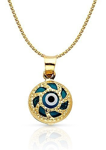 Collar - 14k Yellow Gold Evil Eye Charm Pendant With 1.2mm F