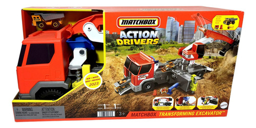 Conjunto Brinquedo Veículo Grande Caminhão Guindaste Terrestre Menino Matchbox - Aberto Se Transforma Em Estação De Escavação - Produzido Em Bioplástico Sustentável - Mattel Brinquedos