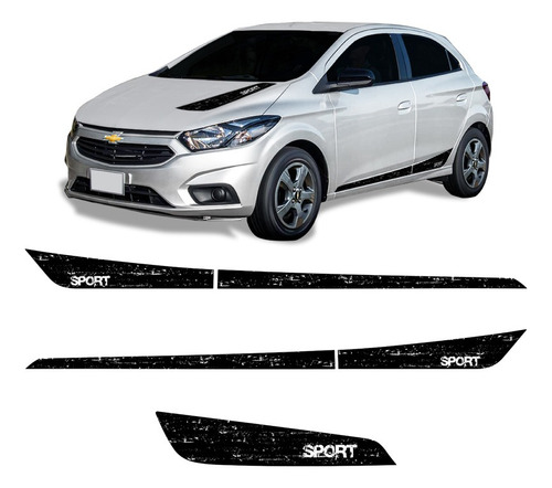 Faixa Onix Sport 2012/2019 Adesivo Lateral E Capô Decorativo Cor Preto