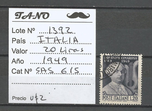 Lote1392 Italia 20 Liras Año 1949 Sas# 615 Cimarosa