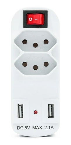 Imagem 2 de 5 de Adaptador 2 Tomada Padrão 10a Benjamim Duplo C/ 2 Portas Usb