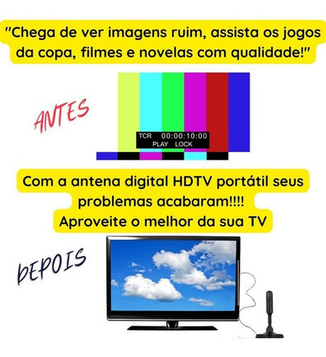 Antena Digital Interna Externa Hdtv Portátil Tv Prova Agua