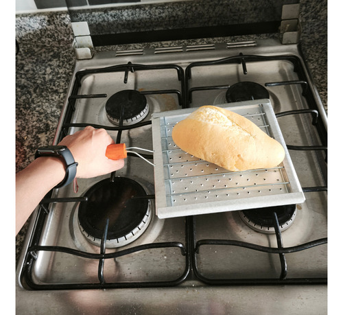 Tostador De Pan Chileno Acero Inoxidable Con Mango Madera