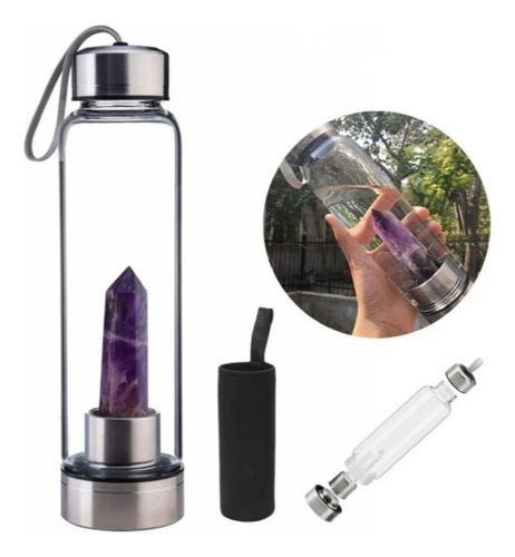 Botella De Agua De Cristal De Energía De Cuarzo Púrpura