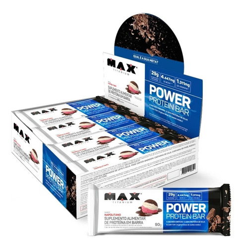 Suplemento em barra Max Titanium  Power Protein Bar proteína Power Protein Bar sabor  napolitano em caixa de 720g 8 un