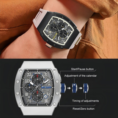 Reloj De Cuarzo Megir Luminous Calendar Con Cronógrafo Color De La Correa Blue/sliver