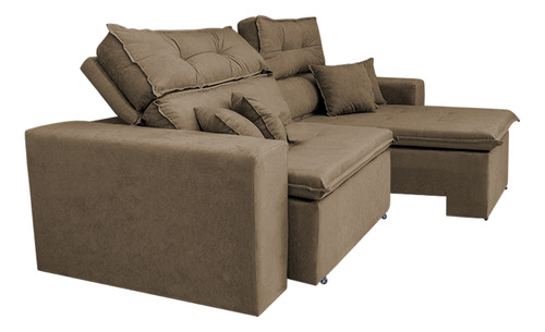 Sofá Cairo 2,52m Retrátil, Reclinável Tecido Suede Castor Cama inBox