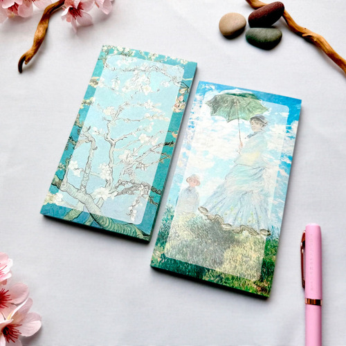 2 Block De Notas 50 Hojas Apuntes 17x9.5cm Monet Y Van Gogh