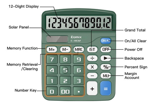Calculadora De Escritorio Comix 12 Dígitos Con Pantalla Lcd