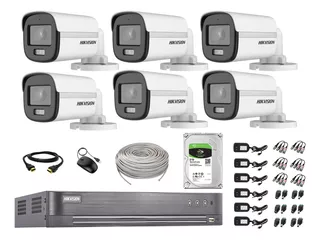 Cámaras Exterior Hikvision Kit 6 5mp Colorvu + Disco 2tb