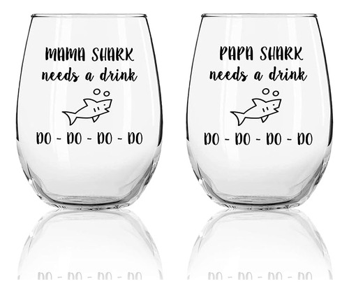 Mama Papa Shark Needs Do Vaso Vino Sin Tallo Con Refranes Pa