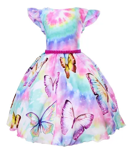 Vestido Festa Infantil Colorido Tie Dye Balada Neon Luxo Frete