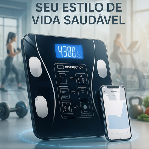 Balança Bioimpedância digital corporal aplicativo bluetooth cor preto – Marca RHEAD – Aparelho Alta Capacidade App Android e IOS bioimpedancia inbody pediatrica profissional academia nutricionista