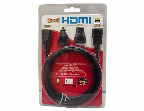 Cable Hdmi A Hdmi + Micro Hdmi + Mini Hdmi 3 En 1 Full Hd